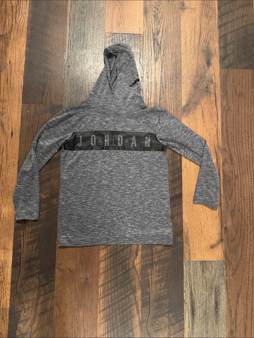 Jordan Gray Dri-Fit  Hooded Long Sleeve Top with Black Logo